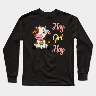 Hay Girl Hay Cow Farmhouse Long Sleeve T-Shirt